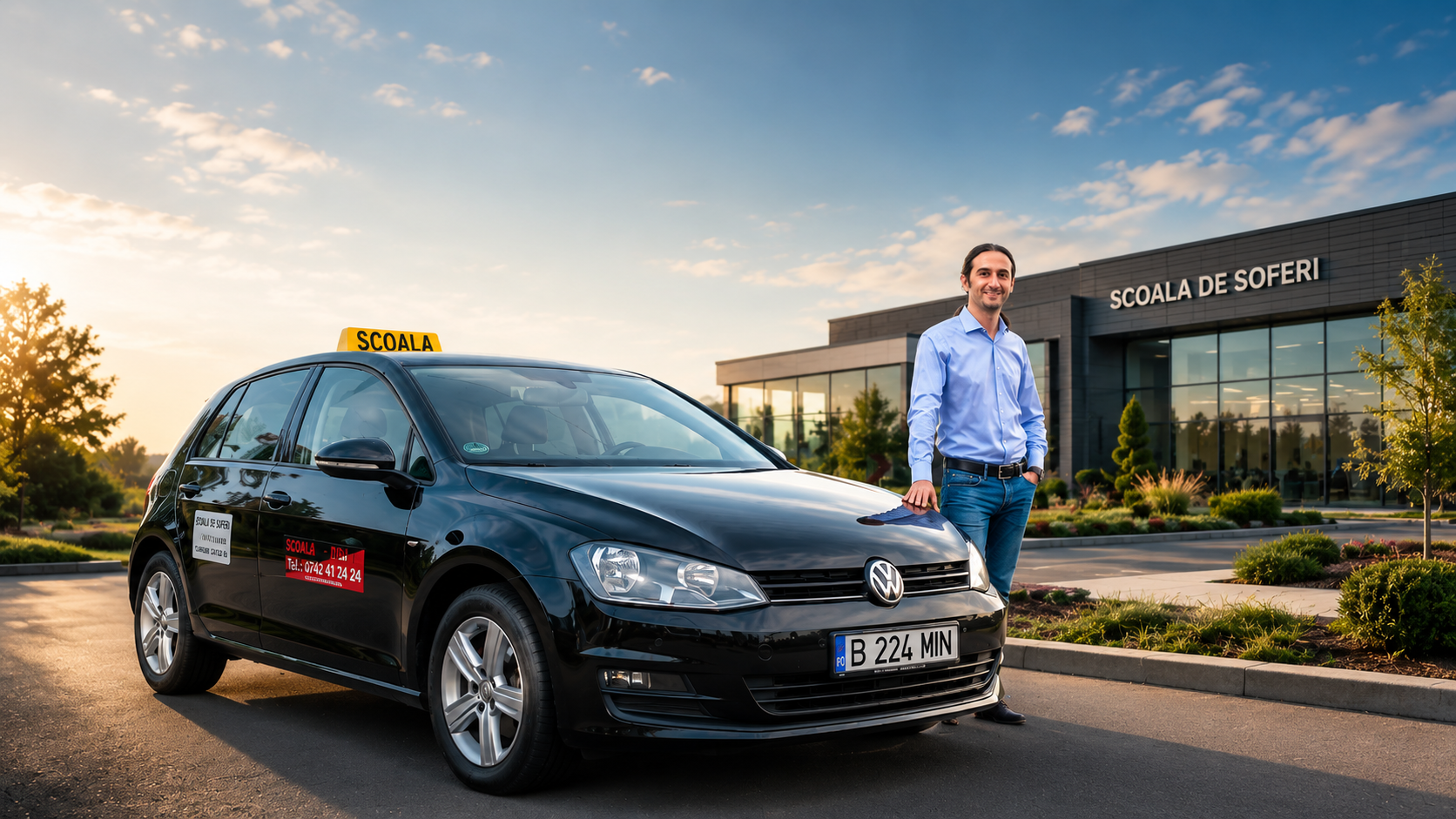 Instructor Auto Minda lângă VW Golf 7 folosit la pregătire